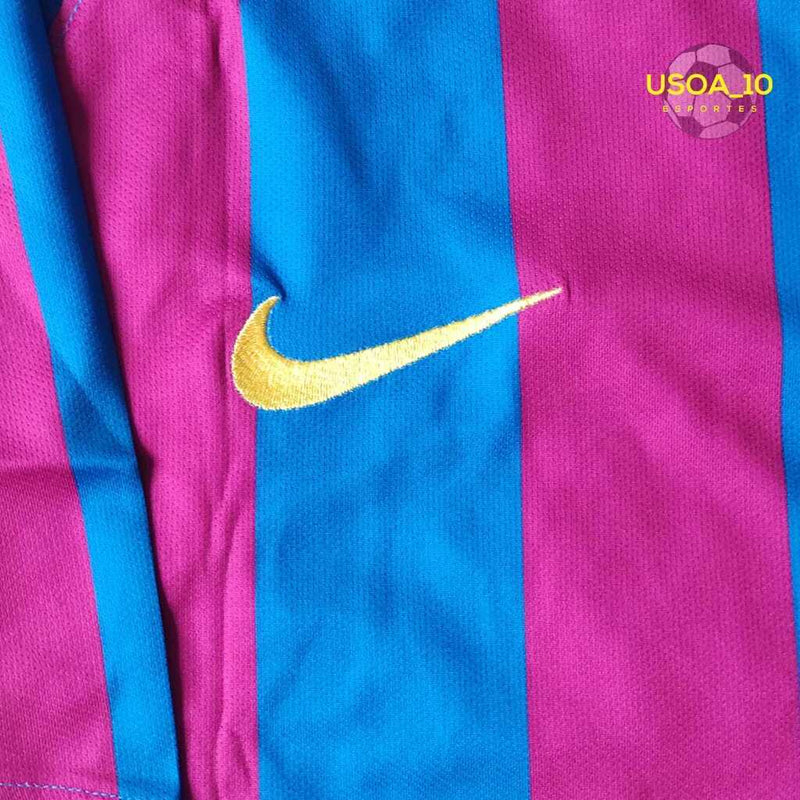 Camiseta Nike retro de manga larga para aficionado del Barcelona Home 2006 para hombre - Azul y granate