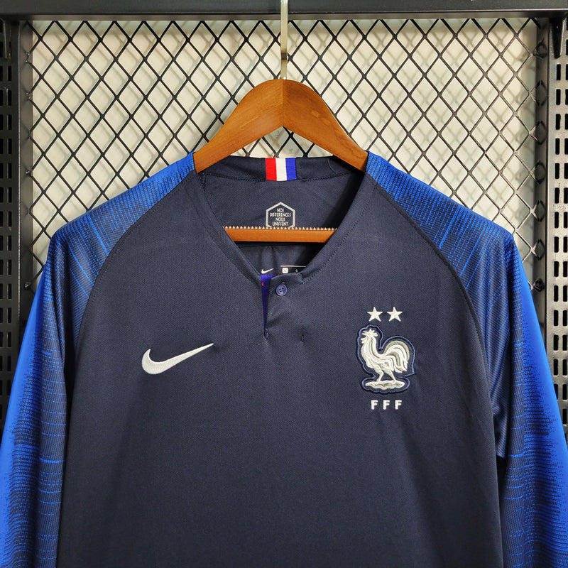 Camiseta retro de Francia 2018 - Manga larga Nike Fan para hombre - Azul