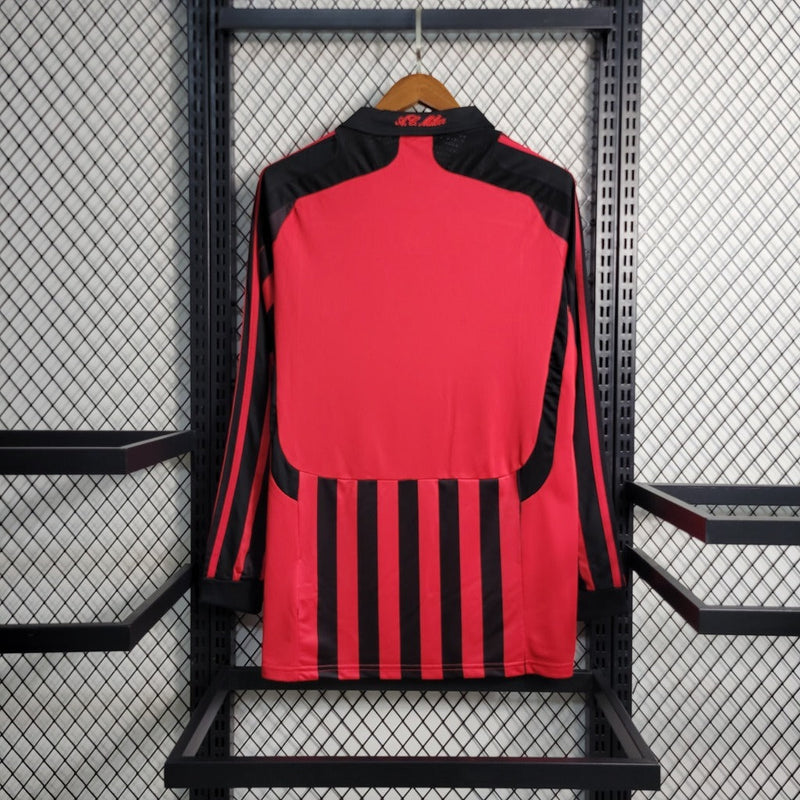 Camiseta retro de manga larga Adidas Fan Milan I 07/08 para hombre - Negra y roja