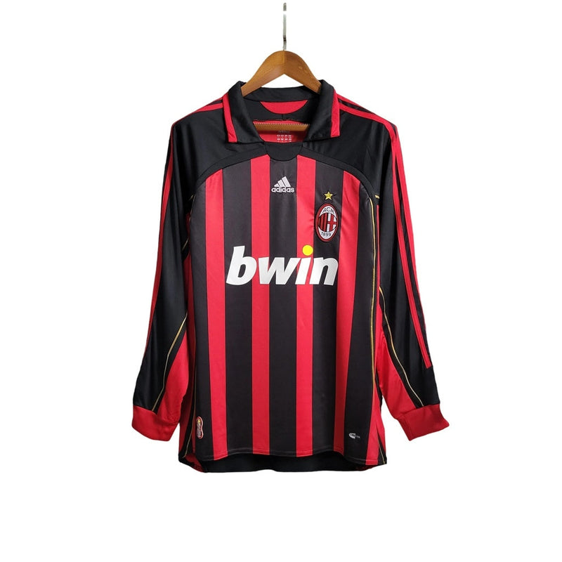Camiseta retro de manga larga para aficionado del Milan Home I 06/07 de Adidas para hombre - Negro y rojo