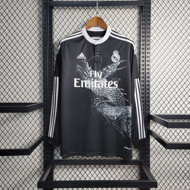 Camiseta retro de manga larga para aficionado Adidas del Real Madrid I 14/15 para hombre - Negra