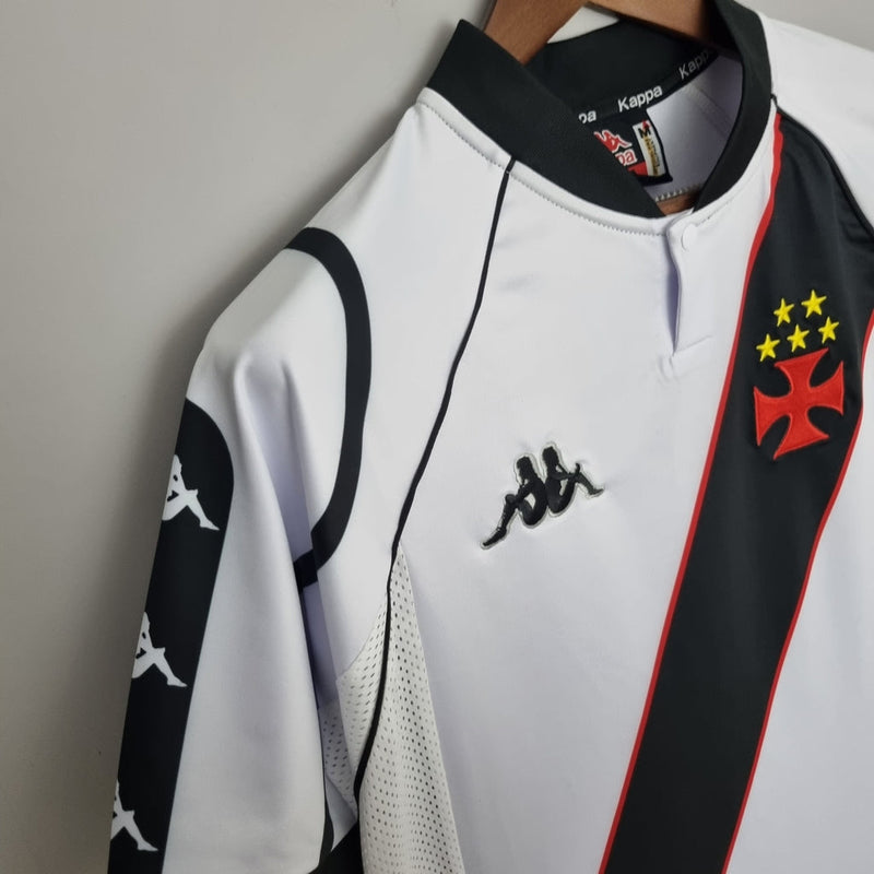 Camiseta retro de aficionado Kappa Vasco da Gama 1998 para hombre (blanco y negro)