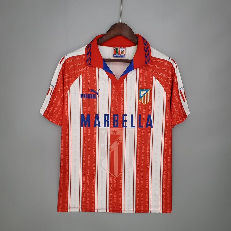 Camiseta retro Adidas para hombre del Atlético de Madrid 95/96 - Roja y blanca