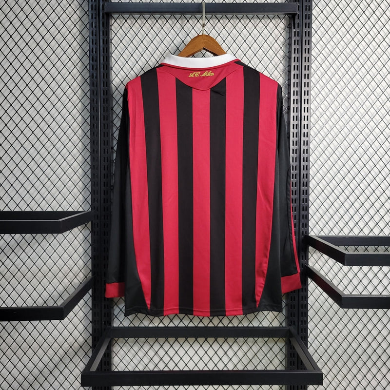 Camiseta retro de manga larga Adidas Fan Milan I 09/10 para hombre - Blanco y negro