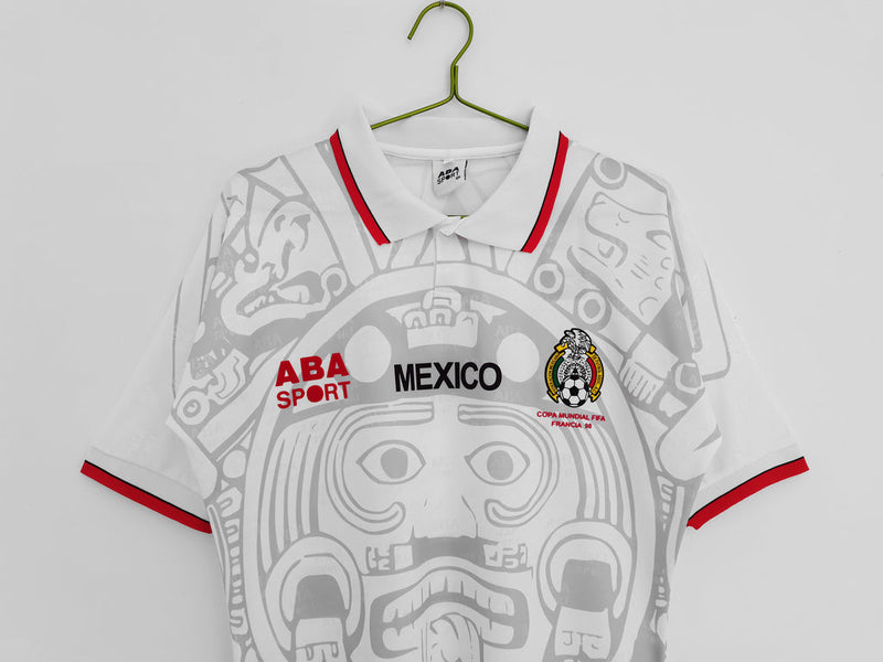 Camiseta retro de visitante de la selección nacional de México de la Copa II de 1998 para hombre - Blanca
