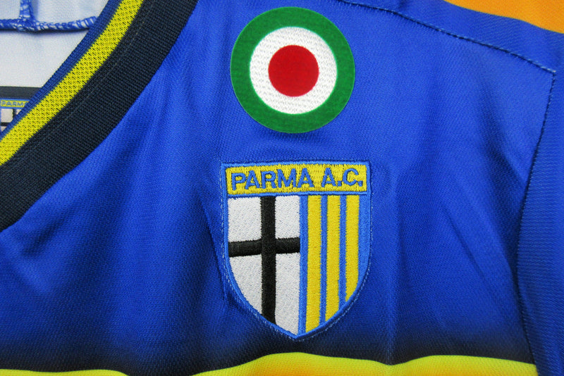 Camiseta retro de local del Parma 02/03 para hombre, color azul y amarillo