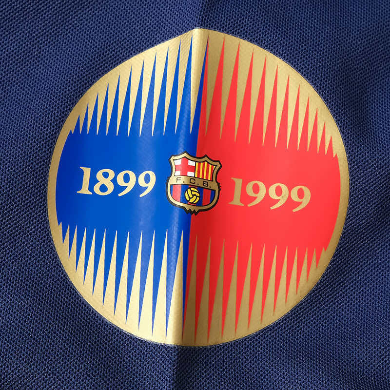 Camiseta retro de manga larga para aficionado del Barcelona Home 1999 para hombre - Azul y granate