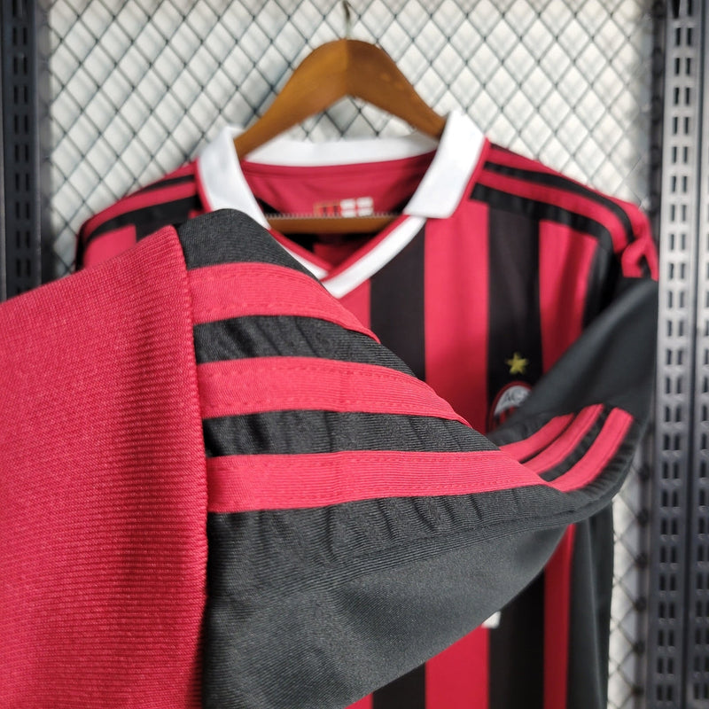 Camiseta retro de manga larga Adidas Fan Milan I 09/10 para hombre - Blanco y negro
