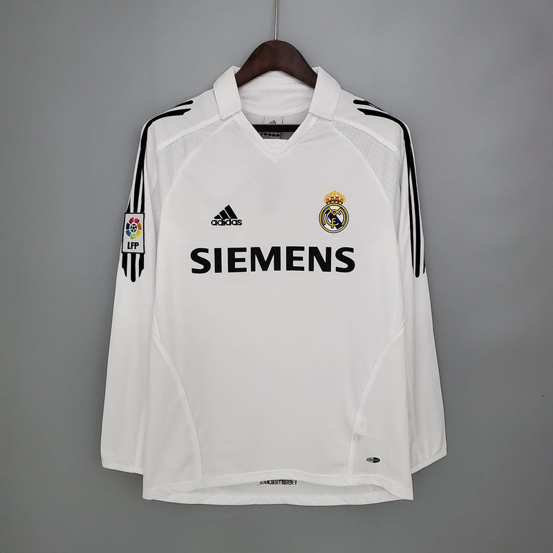 Camiseta retro de manga larga Adidas Real Madrid I 05/06 para hombre - Blanco