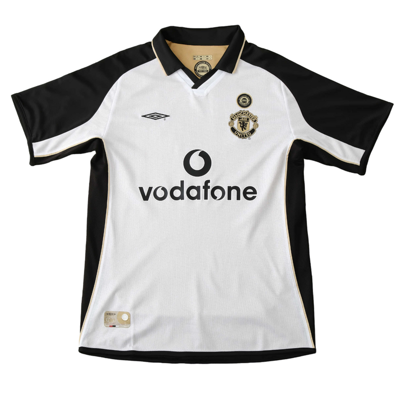 Camiseta retro de doble cara del Manchester United 100 años 01/02 para hombre - Blanca