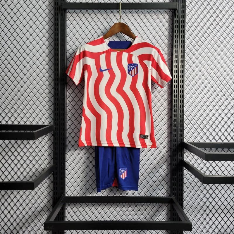 Camiseta y pantalón corto para niño del Atlético de Madrid 22/23 I - Rojo y blanco