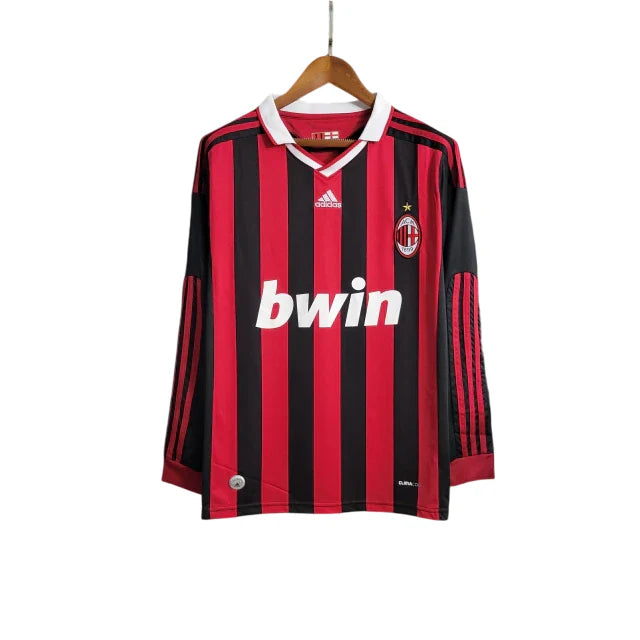 Camiseta retro de manga larga Adidas Fan Milan I 09/10 para hombre - Blanco y negro