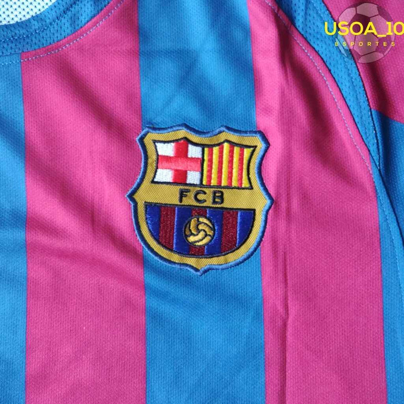 Camiseta Nike retro de manga larga para aficionado del Barcelona Home 2006 para hombre - Azul y granate
