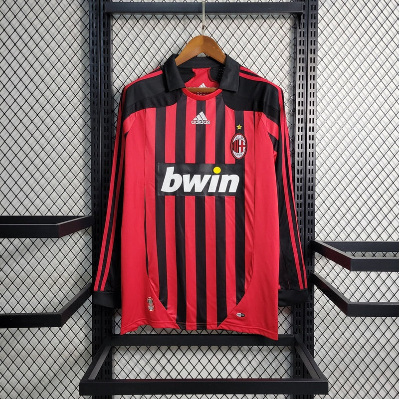 Camiseta retro de manga larga Adidas Fan Milan I 07/08 para hombre - Negra y roja