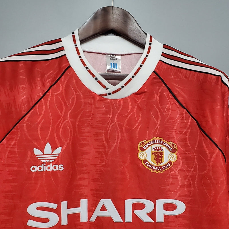 Camiseta retro de local Adidas del Manchester United 90/92 para hombre - Roja