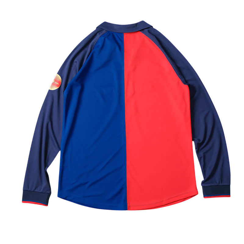 Camiseta retro de manga larga para aficionado del Barcelona Home 1999 para hombre - Azul y granate