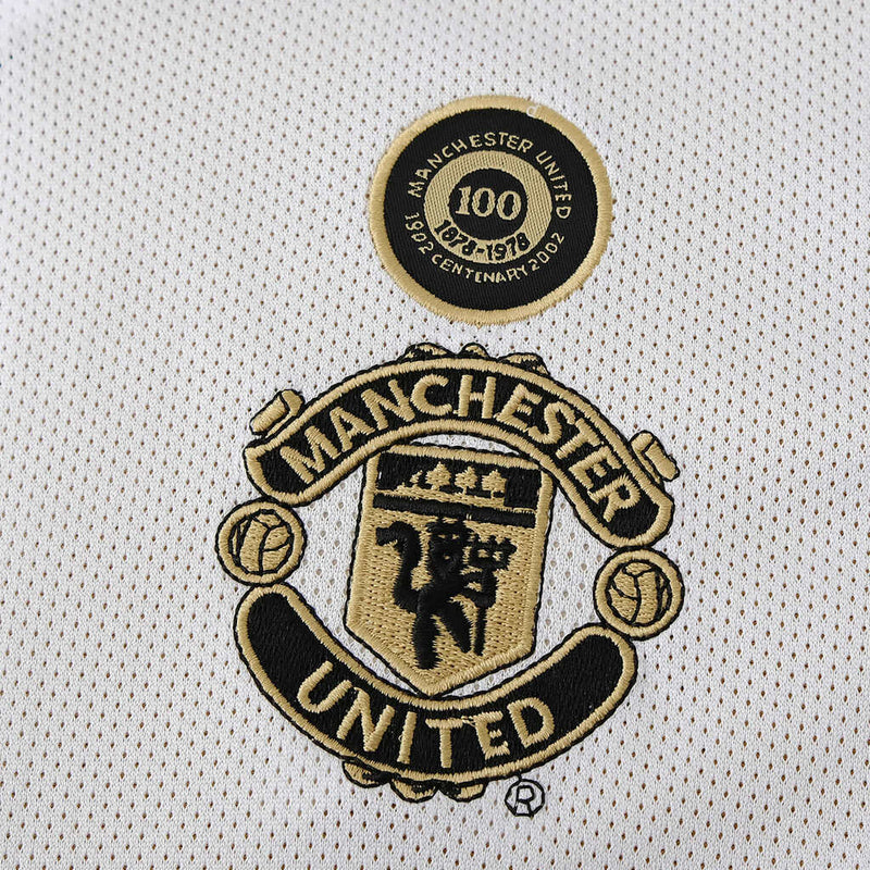 Camiseta retro de doble cara del Manchester United 100 años 01/02 para hombre - Blanca