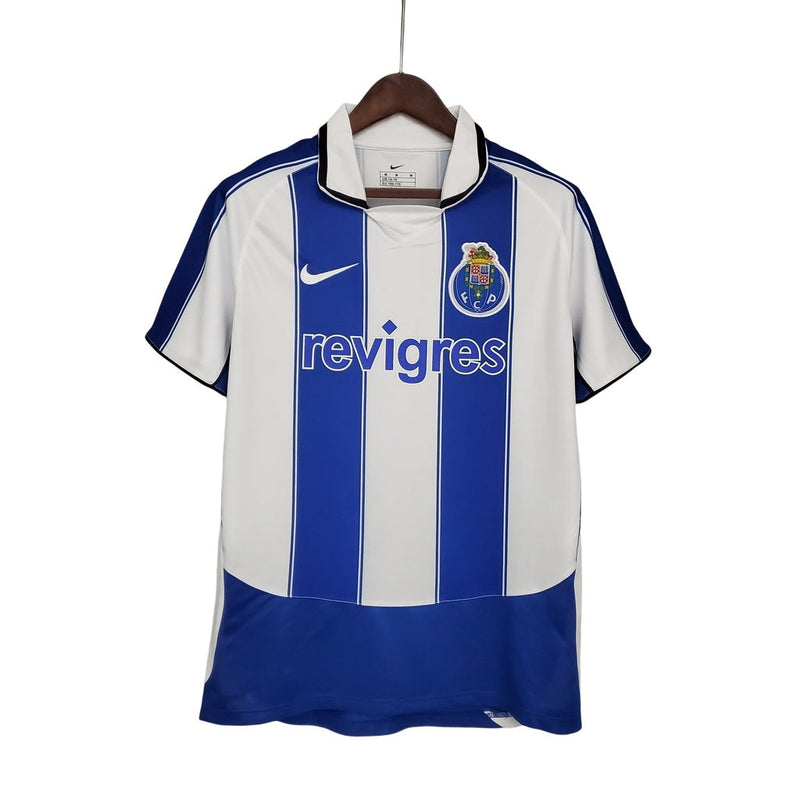 Camiseta retro de aficionado del Porto 03/04 para hombre - Azul y blanco