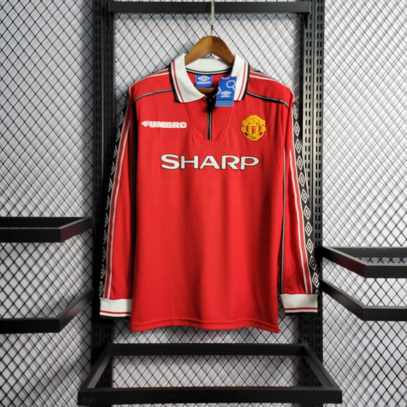 Camiseta retro de manga larga del Manchester United 98/99 para hombre - Roja