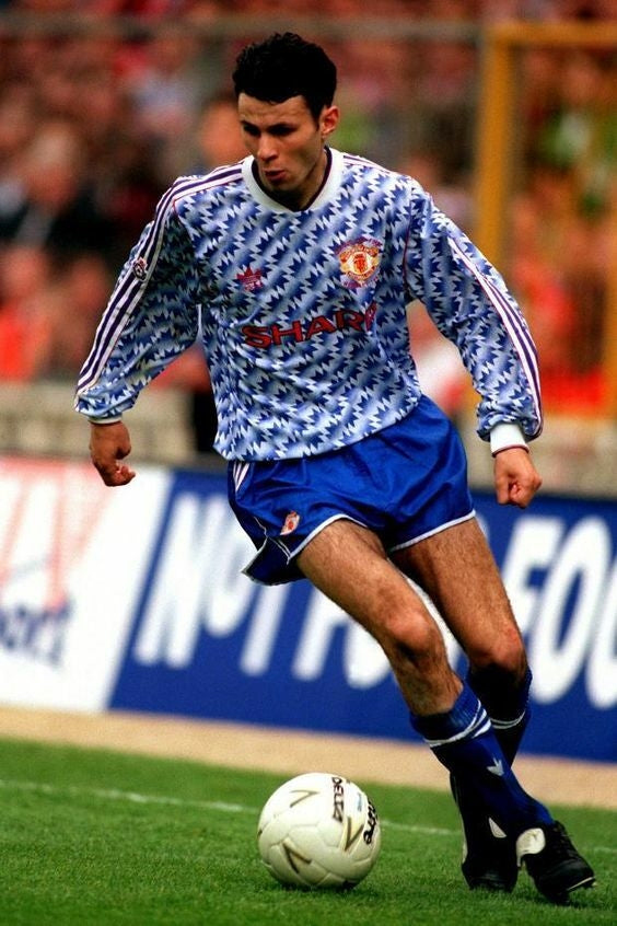 Camiseta retro de visitante del Manchester United 91/93 Adidas para hombre - Azul y blanco