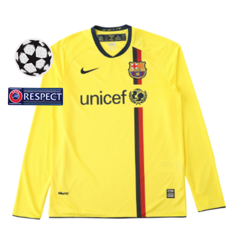 Camiseta retro de manga larga del Barcelona Away II 09/10 para hombre - Amarilla