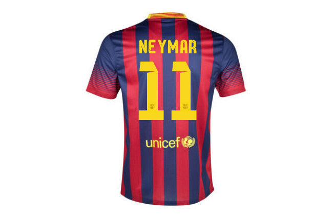 Camiseta retro Nike para aficionados del Barcelona 13/14 - Roja y azul