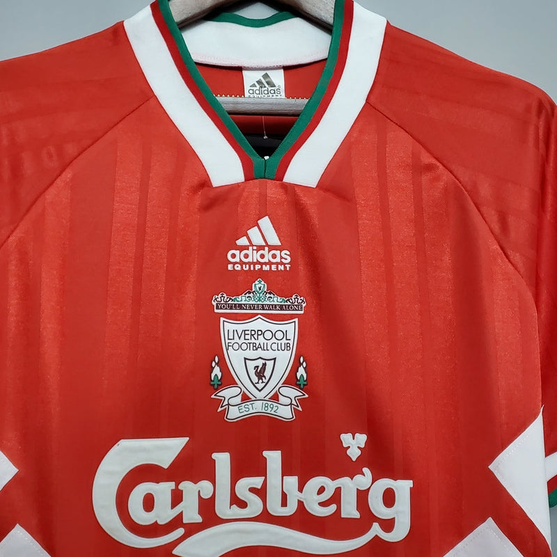 Camiseta retro Adidas de local del Liverpool de 1993 para hombre - Roja y blanca