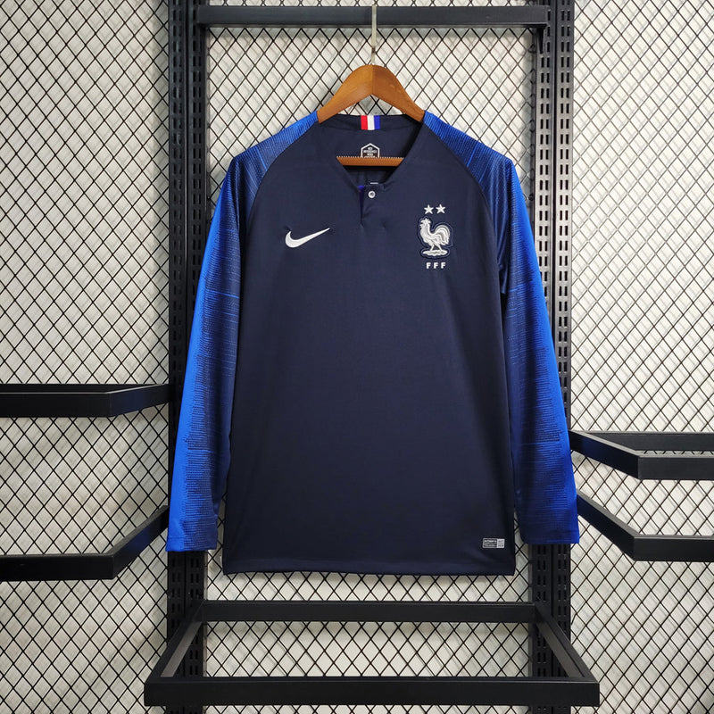 Camiseta retro de Francia 2018 - Manga larga Nike Fan para hombre - Azul