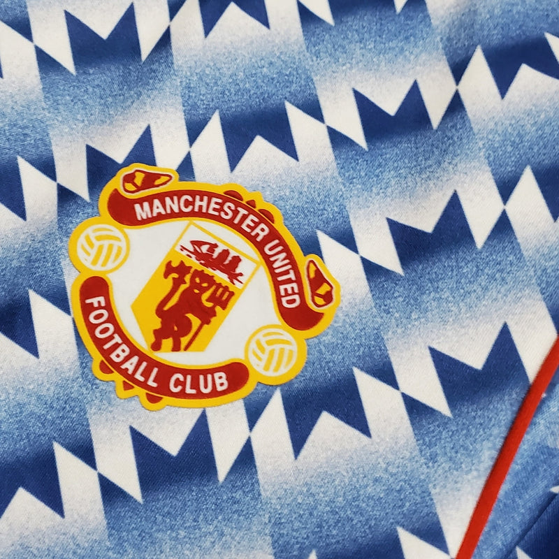 Camiseta retro de visitante del Manchester United 91/93 Adidas para hombre - Azul y blanco