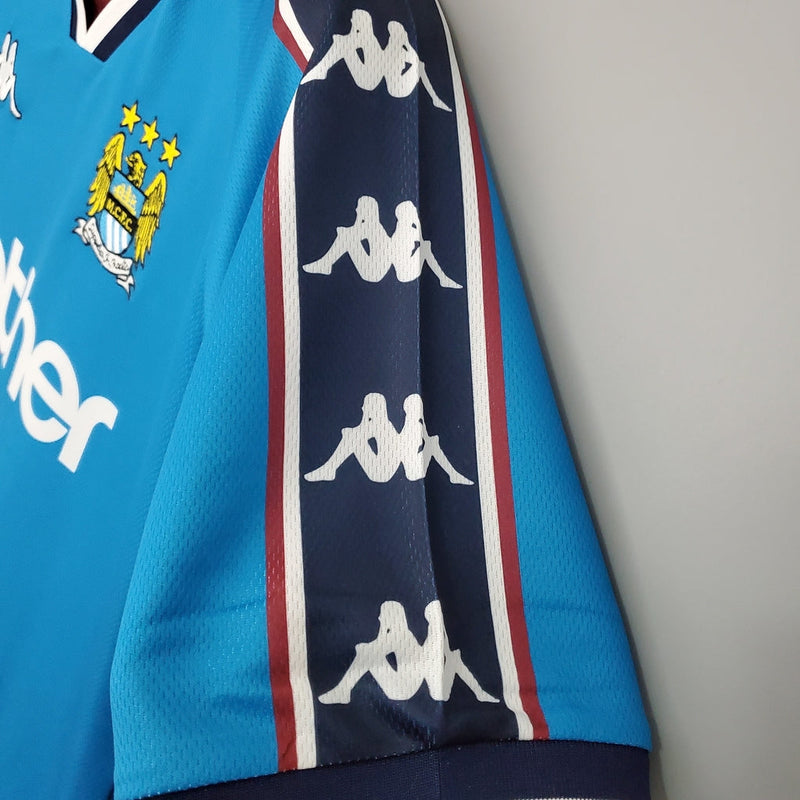 Camiseta retro de aficionado del Manchester City (local, temporada 97/99) para hombre, azul