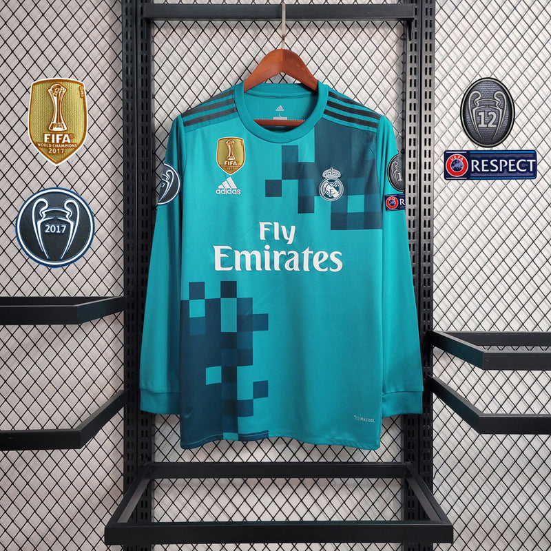 Camiseta retro de manga larga Adidas Real Madrid Away II 17/18 para hombre - Azul
