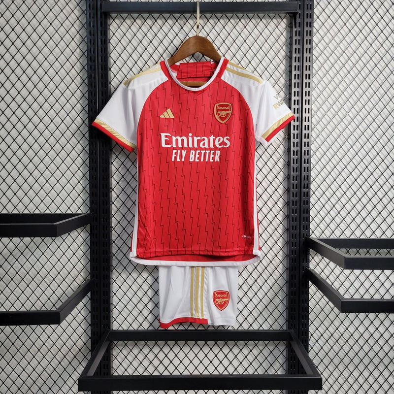 Camiseta y pantalón corto local del Arsenal para niños 23/24 - Rojo