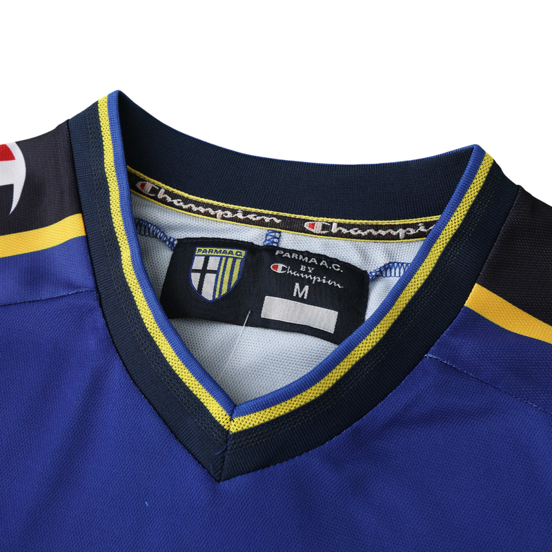 Camiseta retro de aficionado del Parma Home 01/02 para hombre - Azul y amarillo