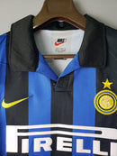 Camiseta retro de manga larga Adidas del Inter de Milán (local, 1998) para hombre, negra y azul