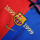 Camiseta retro de manga larga para aficionado del Barcelona Home 1999 para hombre - Azul y granate