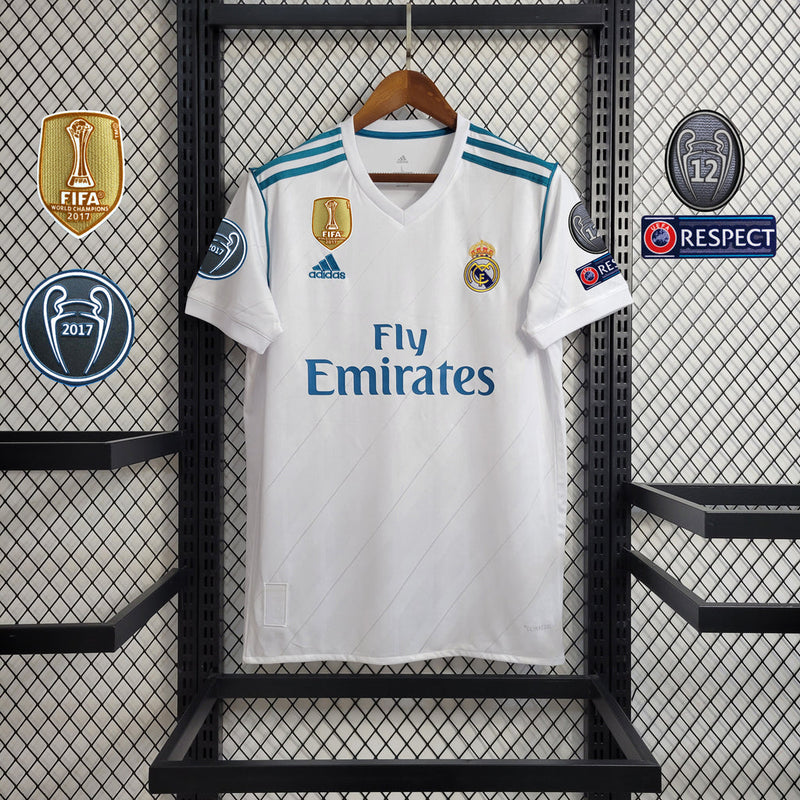 Camiseta retro de aficionado Adidas del Real Madrid I 17/18 para hombre - Blanca