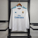 Camiseta retro de manga larga para aficionado del Real Madrid 17/18 de Adidas para hombre - Blanca