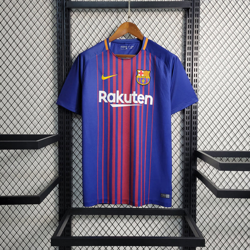 Camiseta retro de local del Barcelona 17/18 Nike para hombre - Azul rey y rojo