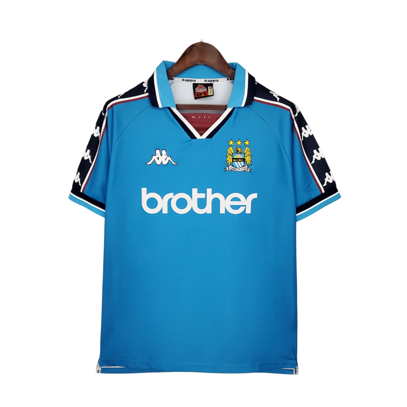 Camiseta retro de aficionado del Manchester City (local, temporada 97/99) para hombre, azul
