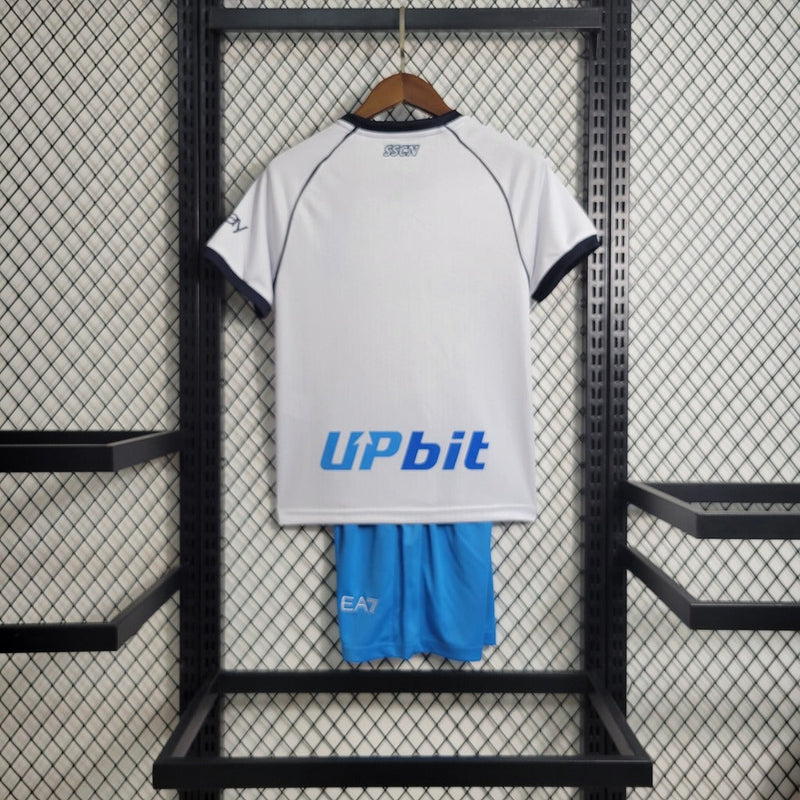 Camiseta y pantalón corto para niños del Napoli Visitante II 23/24 - Blanco