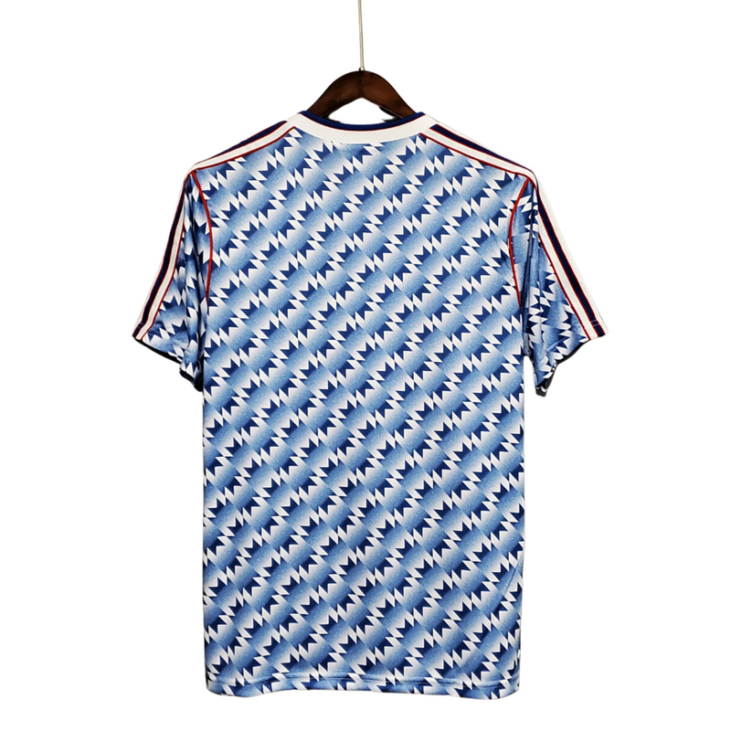 Camiseta retro de visitante del Manchester United 91/93 Adidas para hombre - Azul y blanco