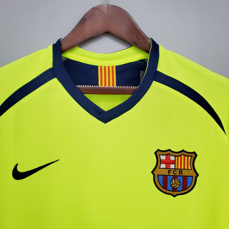 Camiseta retro Nike del Barcelona Away II para hombre 05/06 - Fan - Verde fluorescente