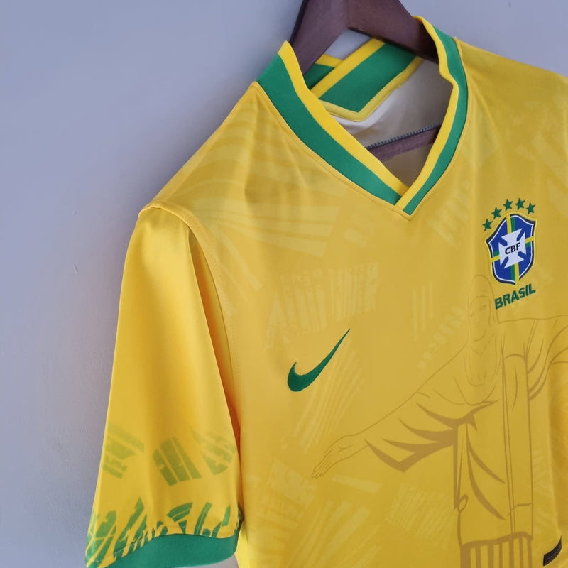 Camiseta Nike para hombre, edición especial de la selección brasileña, Cristo Redentor, color amarillo