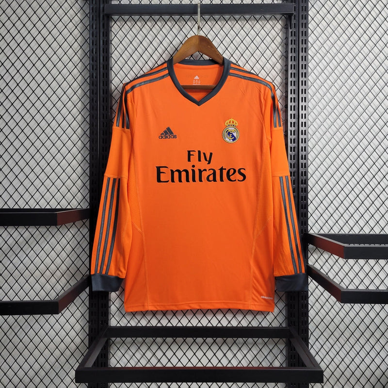 Camiseta retro de manga larga para aficionado del Real Madrid 13/14 para hombre - Naranja