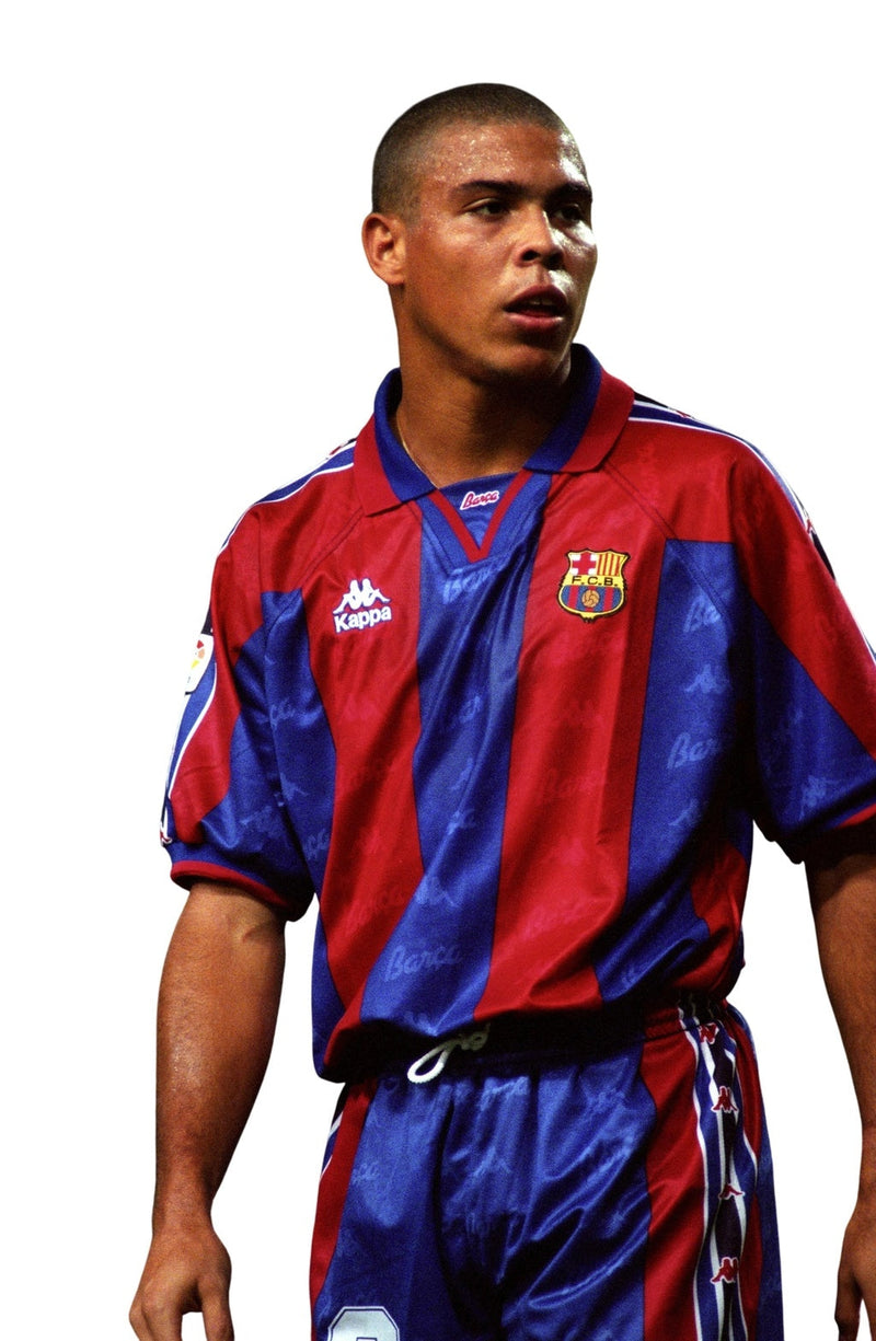 Camiseta retro de aficionado del Barcelona 96/97 de Kappa para hombre - Azul rey y rojo