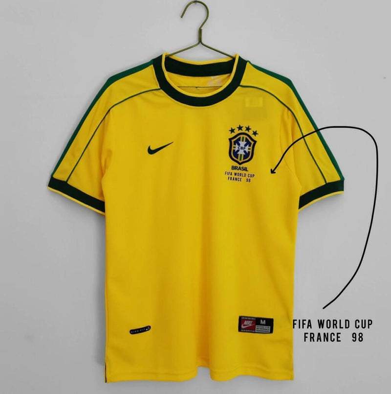 Camiseta retro Nike de la selección nacional de Brasil 1998 para hombre - Amarilla