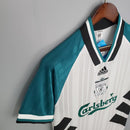 Camiseta retro de visitante del Liverpool 93/95 de Adidas para hombre (blanco, verde y negro)