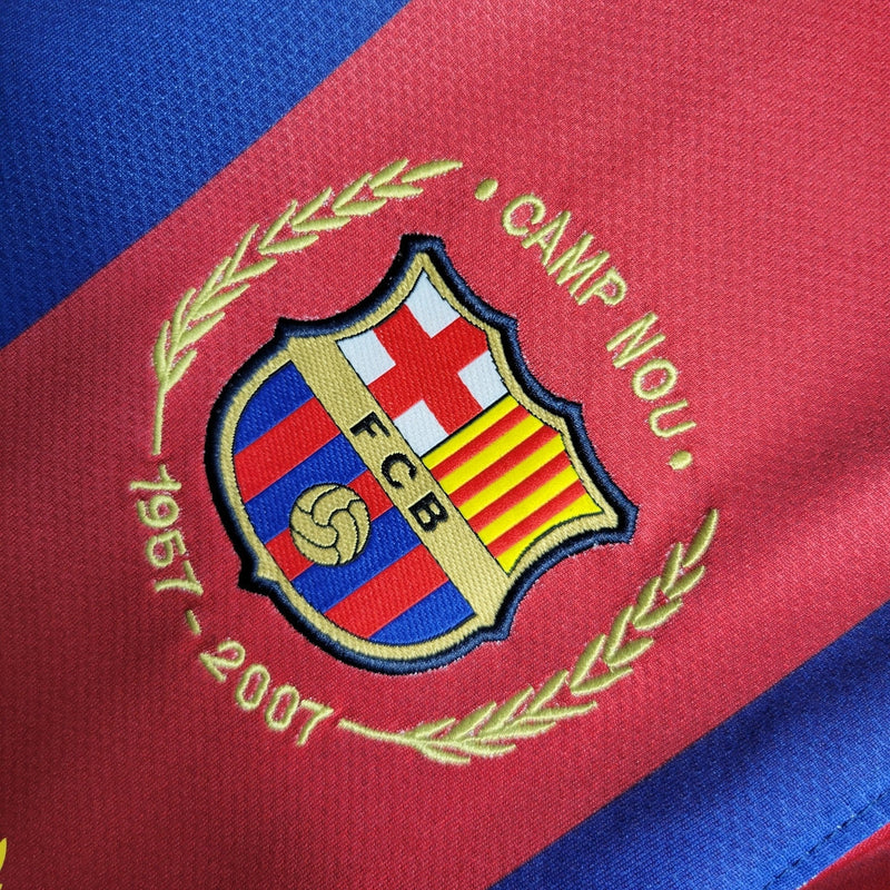 Camiseta retro de manga larga para aficionado del Barcelona Home 07/08 Nike para hombre - Azul y granate