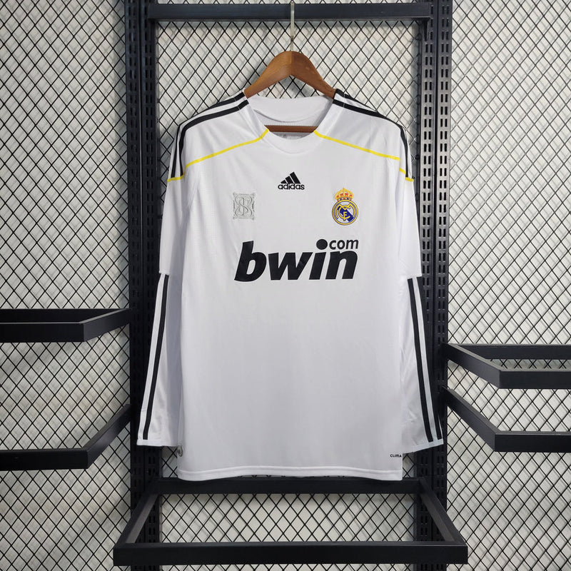 Camiseta retro de manga larga para aficionado Adidas del Real Madrid I 09/10 para hombre - Blanca