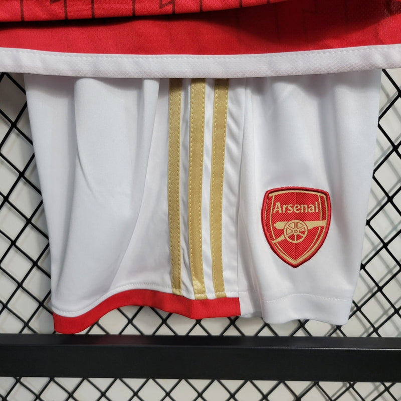 Camiseta y pantalón corto local del Arsenal para niños 23/24 - Rojo